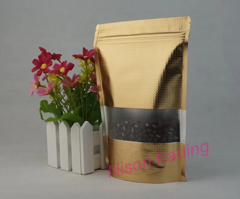 Wholesale Food Packing Bags, 18x26cm/100pcs Stand Matte Gold Embossing Aluminum Foil Ziplock Bag with Window, Aluminizing Pouch
Wholesale Food Packing Bags, 18x26cm/100pcs Stand Matte Gold Embossing Aluminum Foil Ziplock Bag with Window, Aluminizing Pouch