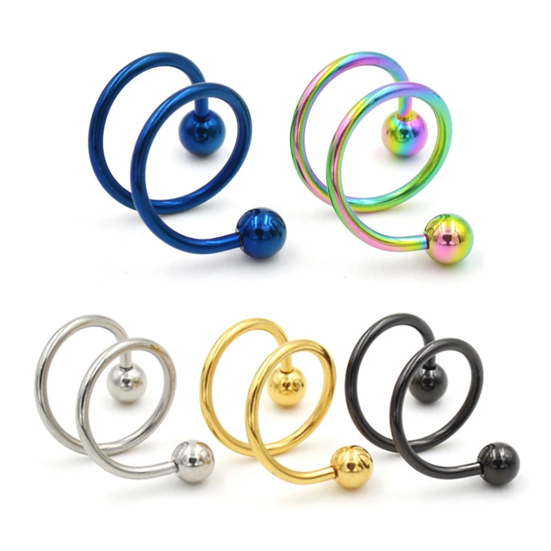 Серьги для тела "Blue Black Colors S Double Spiral Twister Barbell Golden Ball" в паре.