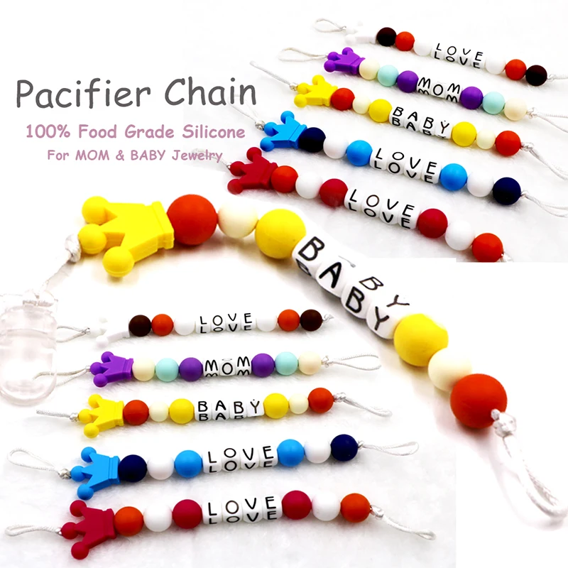 Silicone Teether 1 PC Baby Crown Pacifier Clip Materials BPA Free Food Grade Silicone Round & Letter Beads Necklace For Baby Toy
Silicone Teether 1 PC Baby Crown Pacifier Clip Materials BPA Free Food Grade Silicone Round & Letter Beads Necklace For Baby Toy