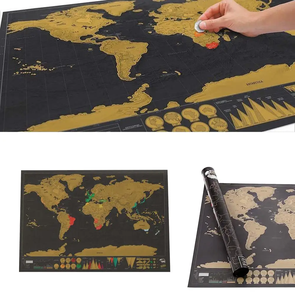 Deluxe Erase Black World Map Scratch off Personalized Travel for Room Home Decoration Wall Stickers | Дом и сад