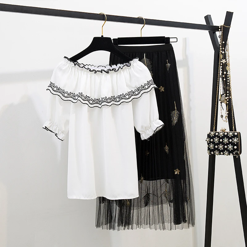 new Korean fashion women casual blouse top & long feather embroidery skirts two-piece clothing set vestidos girl outfit
new Korean fashion women casual blouse top & long feather embroidery skirts two-piece clothing set vestidos girl outfit