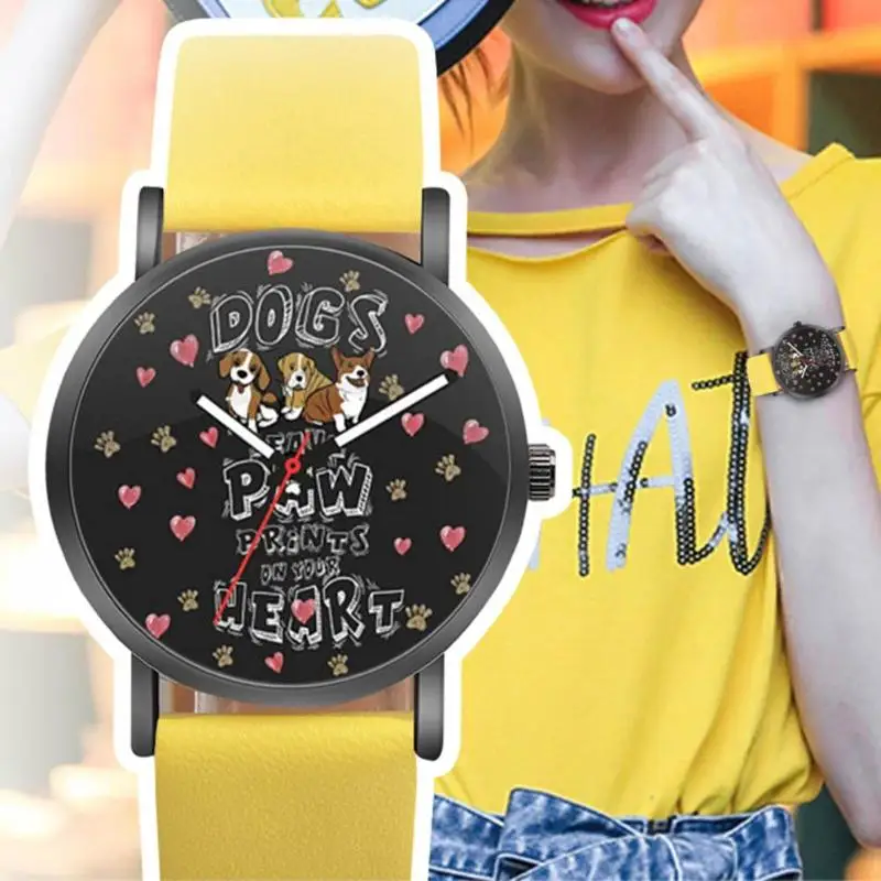 Cute Dogs Print Women Girls Leather Band Casual Analog Quartz Wristwatches | Наручные часы