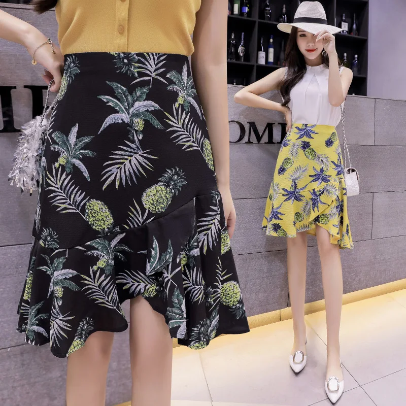 Модная шикарная юбка с оборками в Корейском стиле длинная высокой талией новинка