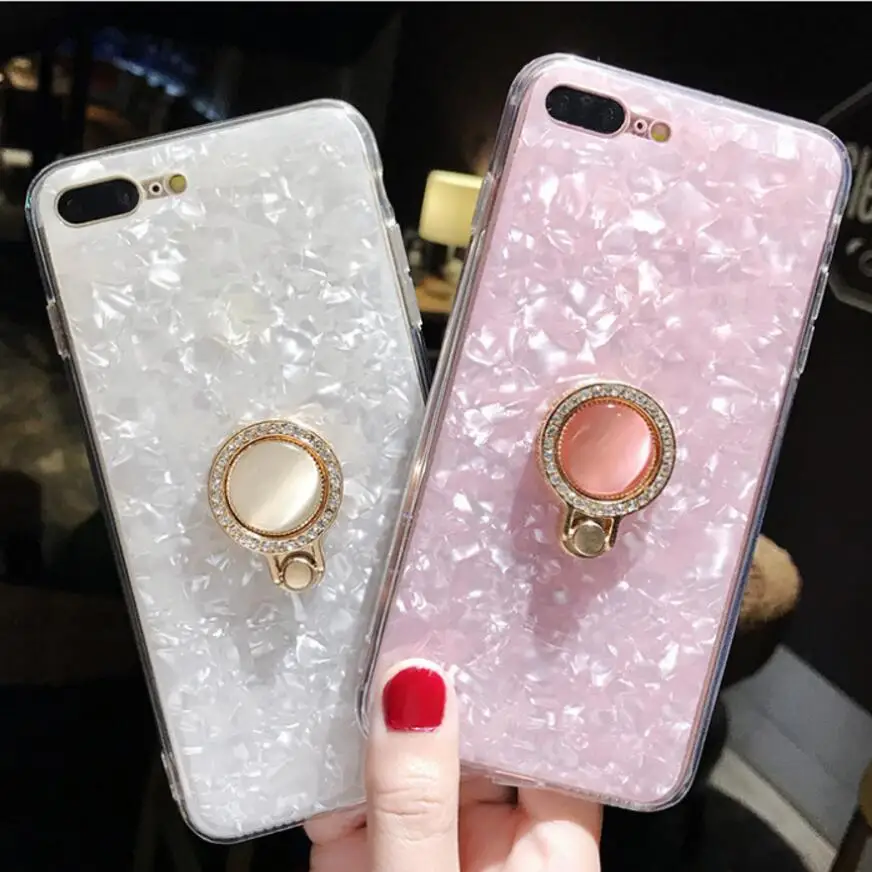 Чехлы для iphone 6 6s 7 8 plus X XR XS MAX 11 pro стильные 3D чехлы с жемчугом бриллиантом кольцом