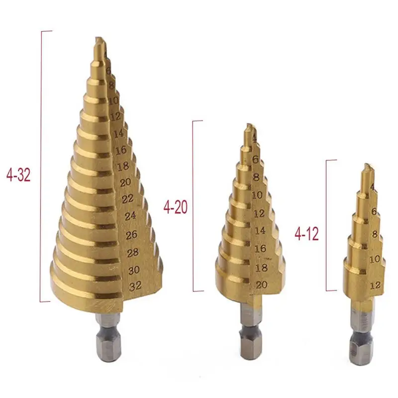 4mm To 12mm 20mm 32mm HSS Steel Step Drills Bit Tool Set Hex Shank Coated Metal Drill Bit Cut Tool Set Hole Cutter 4-12/20/32mm
4mm To 12mm 20mm 32mm HSS Steel Step Drills Bit Tool Set Hex Shank Coated Metal Drill Bit Cut Tool Set Hole Cutter 4-12/20/32mm