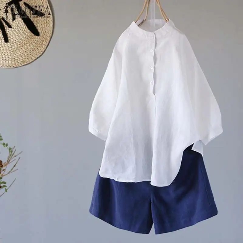 Summer Shirts 2022 ZANZEA Women's Lantern Half Sleeve Linen Blouse Stand Collar Tunic Tops Female Button Down Chemise
Summer Shirts 2022 ZANZEA Women's Lantern Half Sleeve Linen Blouse Stand Collar Tunic Tops Female Button Down Chemise