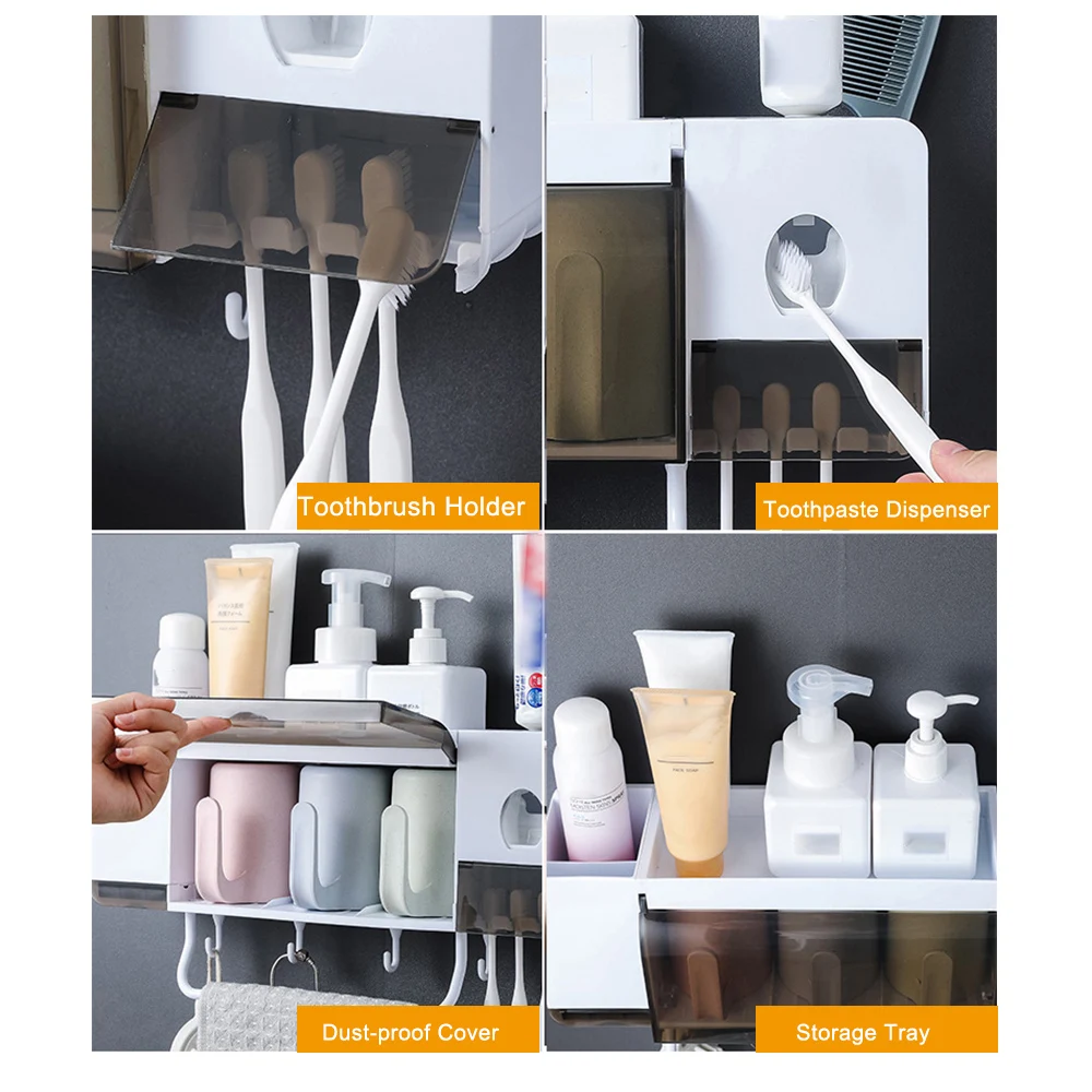 Wall-mounted Toothbrush Holder Storage Rack Bathroom Organizer Towel Holder Bar Storage Hooks Toothpaste Dispenser With Free Cup
Wall-mounted Toothbrush Holder Storage Rack Bathroom Organizer Towel Holder Bar Storage Hooks Toothpaste Dispenser With Free Cup