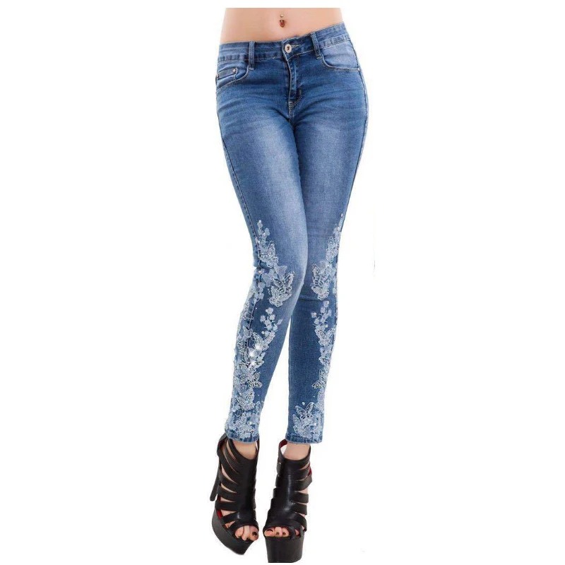 Women Plus Size High Waist Lace Jeans Skinny Denim Pencil Pants Woman Tight Jeans With Lace Floral Embroidery Thin Denim Pants
Women Plus Size High Waist Lace Jeans Skinny Denim Pencil Pants Woman Tight Jeans With Lace Floral Embroidery Thin Denim Pants