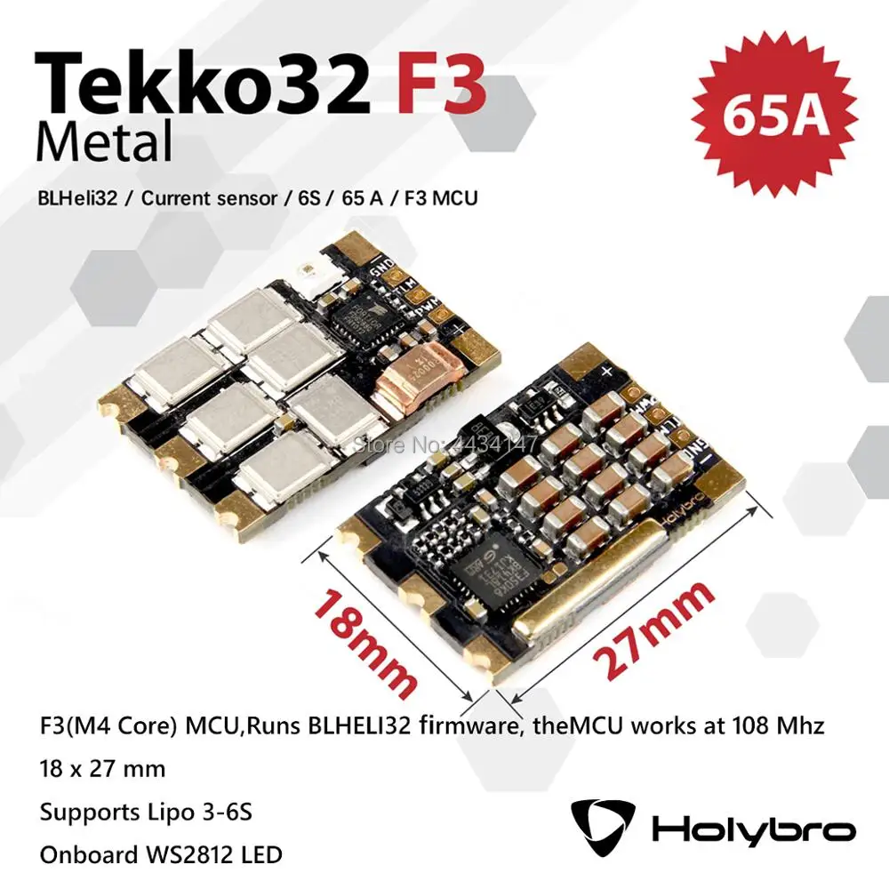 Holybro высокое качество Tekko32 F3 Металл 65A ESC BLHELI32 Датчик тока Lipo 3 6S MCU 18x27 мм для RC Drone FPV