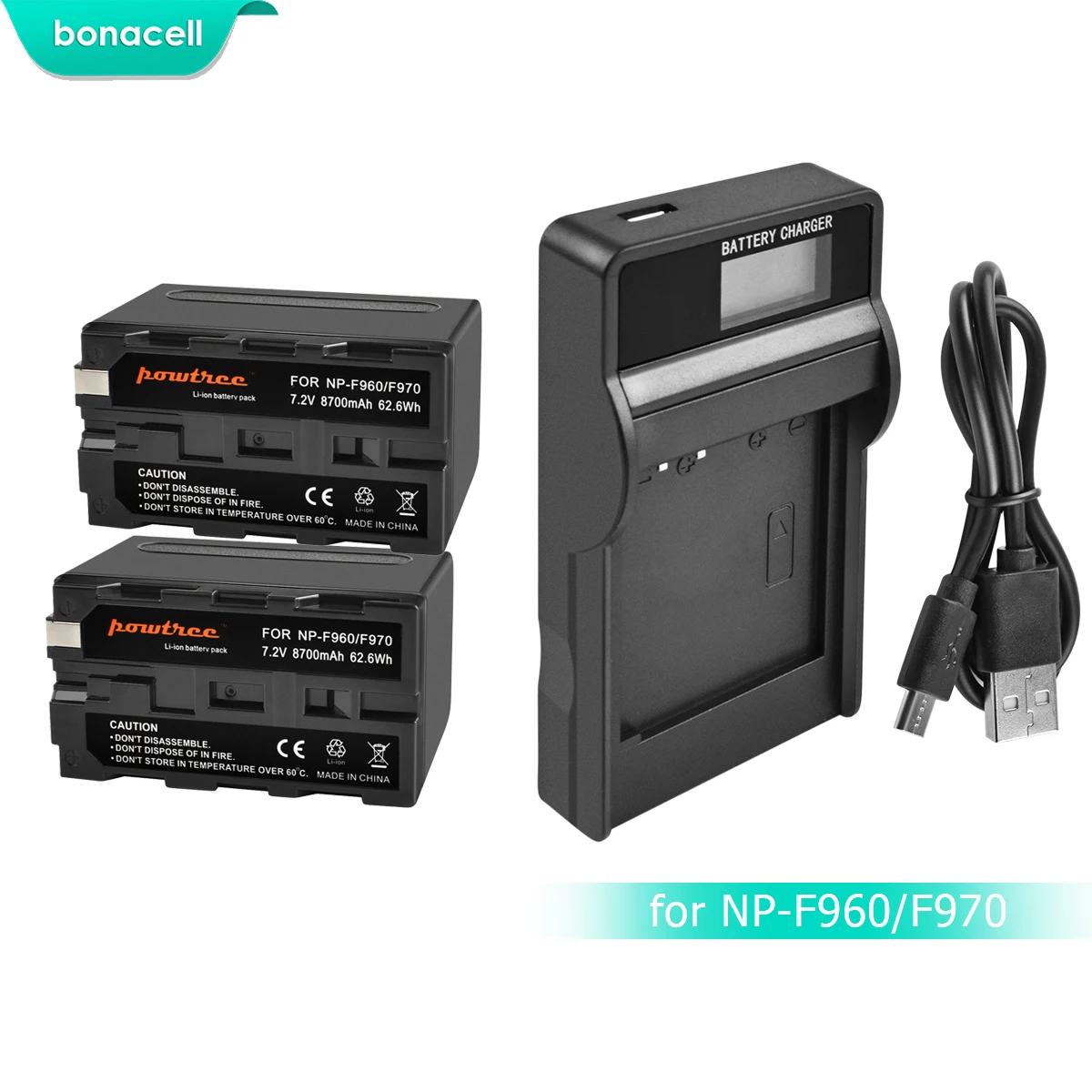 

Powtree 7.2V 8700mAh NP-F960 NP-F970 NP F960 F970 F950 Battery+LCD Charger For Sony PLM-100 CCD-TRV35 MVC-FD91 MC1500C L10