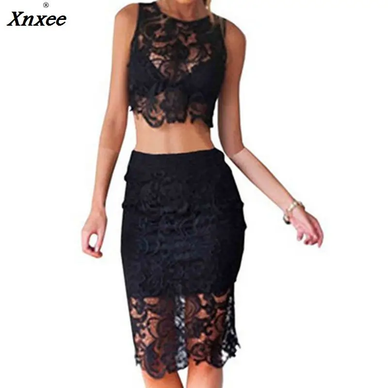 Fashion Lace Women Clothes Set Two Piece Top & Skirt Sleeveless Summer Hollow Out Sexy Outfit Female Costume Plus Size XXL Xnxee
Fashion Lace Women Clothes Set Two Piece Top & Skirt Sleeveless Summer Hollow Out Sexy Outfit Female Costume Plus Size XXL Xnxee