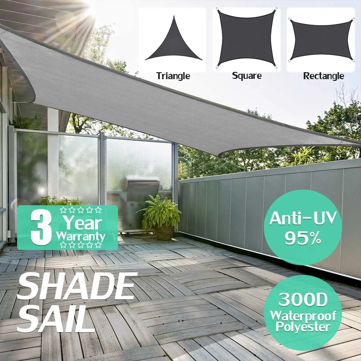 2m x 3.m 2m x 4m 2m x 5m 300D 160GSM Rectangle Sun Shade Sail Garden Patio Awning Canopy Sunscreen UV Block Outdoor Camping
2m x 3.m 2m x 4m 2m x 5m 300D 160GSM Rectangle Sun Shade Sail Garden Patio Awning Canopy Sunscreen UV Block Outdoor Camping