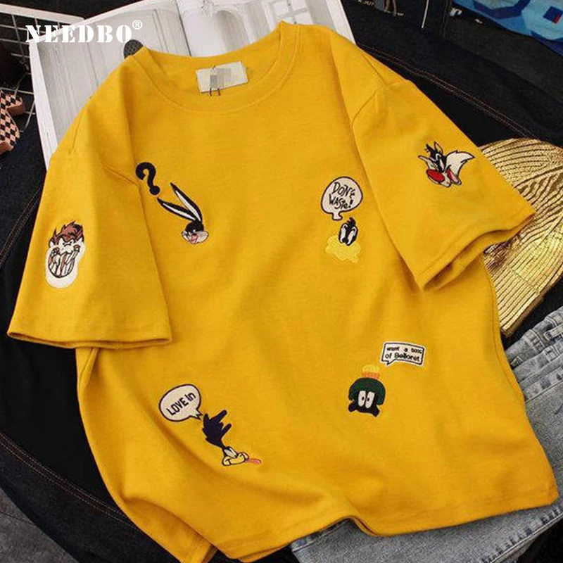 NEEDBO Women T shirt Casual Oversize T-shirt Femme Short Sleeve O-neck Tops Streetwear Harajuku Tshirts Big Size Woman 2021
NEEDBO Women T shirt Casual Oversize T-shirt Femme Short Sleeve O-neck Tops Streetwear Harajuku Tshirts Big Size Woman 2021