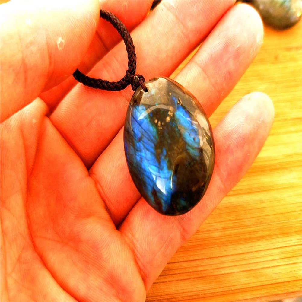 Classic Natural Labradorite Moonstone Stone Pendants & Necklaces Sunlight Shaped Energy Women Men Healing Necklace | Украшения и