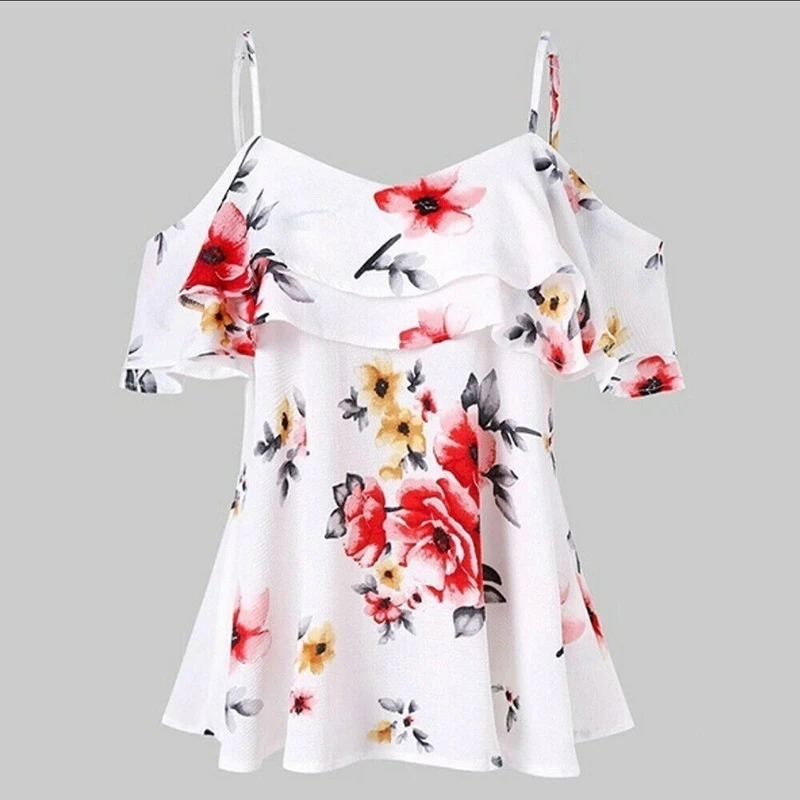 Hot Women Floral Printer Strappy Ruffles Blouses Women's Casual Blouse Loose Cold Shoulder Summer Shirt Lady Boho Beach Blusa
Hot Women Floral Printer Strappy Ruffles Blouses Women's Casual Blouse Loose Cold Shoulder Summer Shirt Lady Boho Beach Blusa