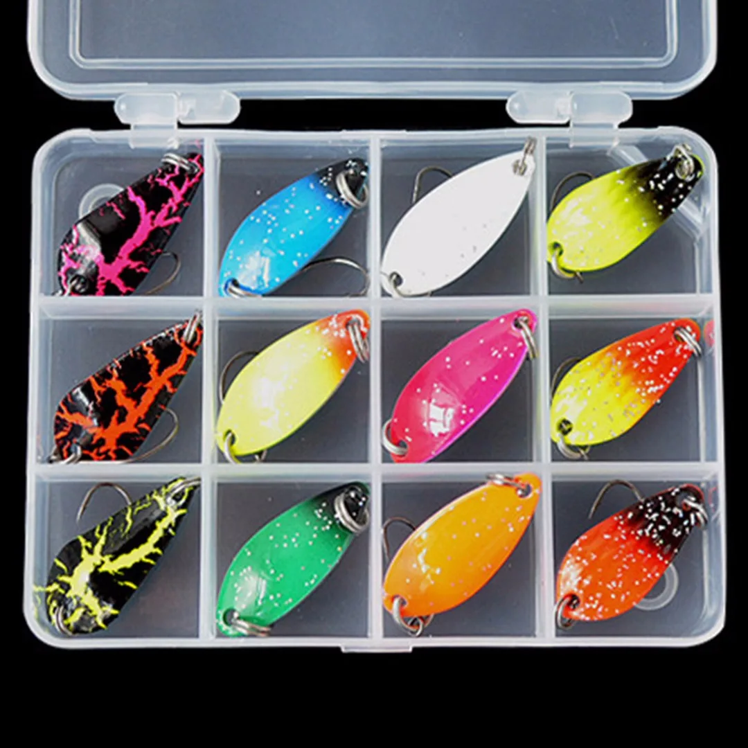 12Pcs/Box Colorful Fishing Lures Sequin Spoon Wobbers Baits Sequin Spoon Baits Hard Bait Bass Tackle Tackle Fishing Accessories
12Pcs/Box Colorful Fishing Lures Sequin Spoon Wobbers Baits Sequin Spoon Baits Hard Bait Bass Tackle Tackle Fishing Accessories