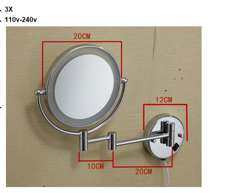 Bathroom Mirror Wall Mounted 8 inch Brass 3X/1X Magnifying Mirror LED Light Folding Makeup Mirror Cosmetic Mirror Lady Gift
Bathroom Mirror Wall Mounted 8 inch Brass 3X/1X Magnifying Mirror LED Light Folding Makeup Mirror Cosmetic Mirror Lady Gift
