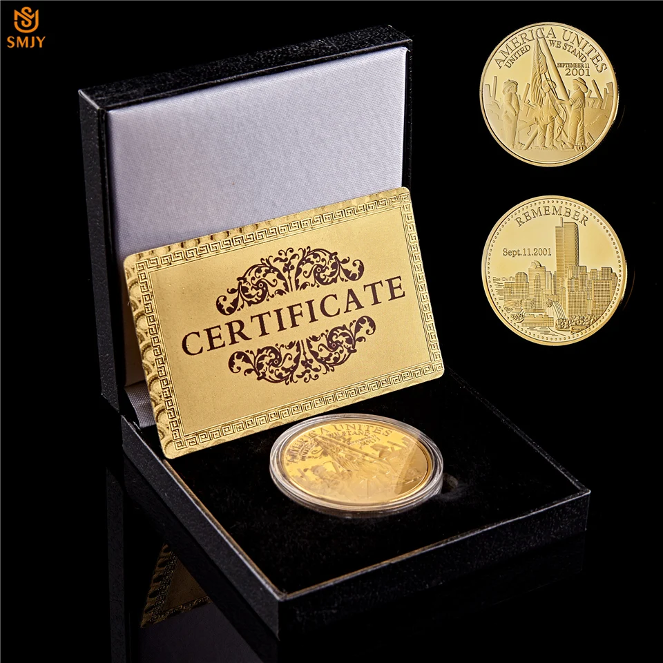 2001.9.11 Attacks World Trade Center Remember History US Gold Plated Challenge Commemorative Coin W/Luxury Box
2001.9.11 Attacks World Trade Center Remember History US Gold Plated Challenge Commemorative Coin W/Luxury Box