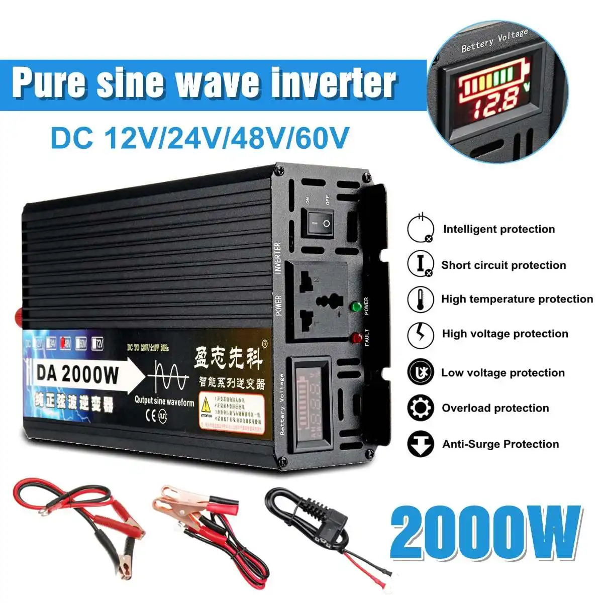 2000W Peaks Pure Sine Wave Inverter DC12V/24V/48V/60V TO 220V Power Inverter Voltage Converter
2000W Peaks Pure Sine Wave Inverter DC12V/24V/48V/60V TO 220V Power Inverter Voltage Converter