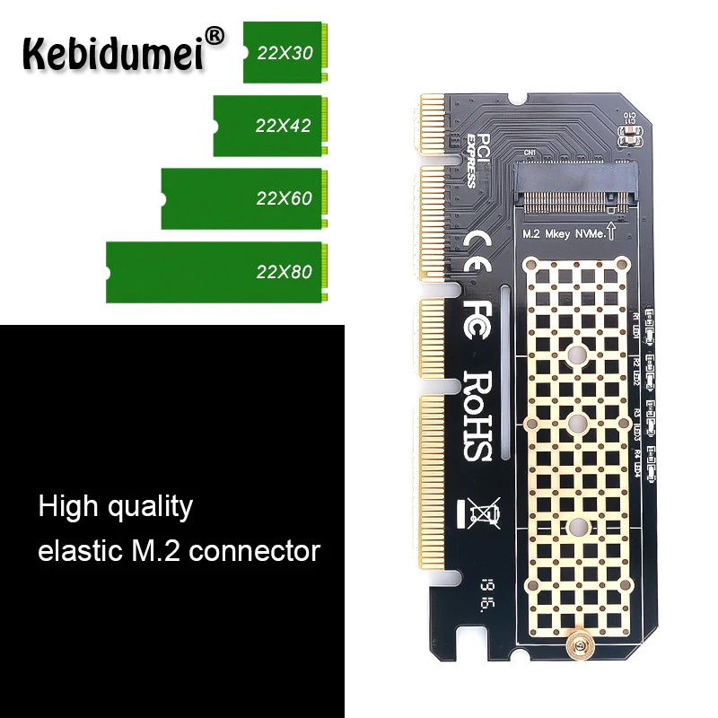 

Kebidumei Aluminium Alloy Shell Led Expansion Card Computer Adapter SSD NGFF To PCIE 3.0 X16 Interface M.2 NVMe 2230/2242/2260