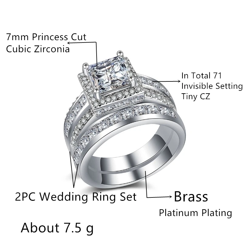 Huitan 2PC Couple Ring Set with Princess Cut Cubic Zirconia Eternity Love Luxury Jewelry Wedding Engagement Rings for Women
Huitan 2PC Couple Ring Set with Princess Cut Cubic Zirconia Eternity Love Luxury Jewelry Wedding Engagement Rings for Women