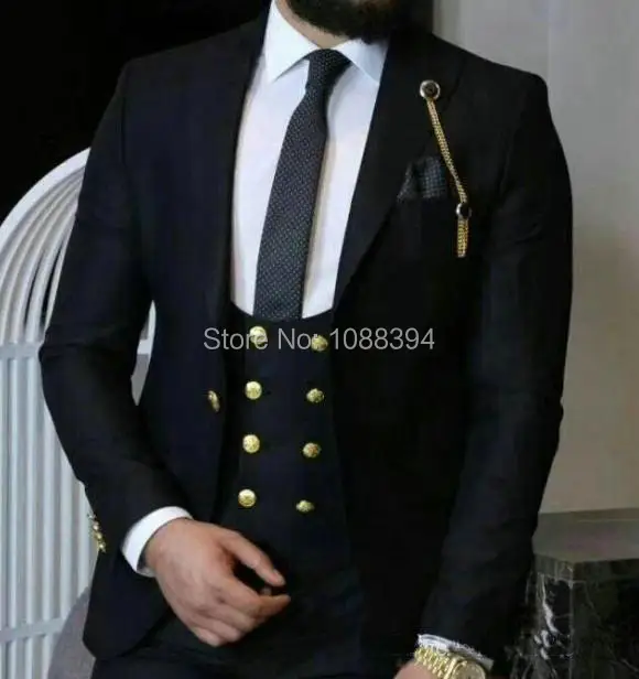 Costume Homme Black Suits For Men Custom Made Terno Slim Groom Tuxedos 3 Piece Wedding Mens Suit Masculino (Jacket+Pant+Vest+Tie
Costume Homme Black Suits For Men Custom Made Terno Slim Groom Tuxedos 3 Piece Wedding Mens Suit Masculino (Jacket+Pant+Vest+Tie