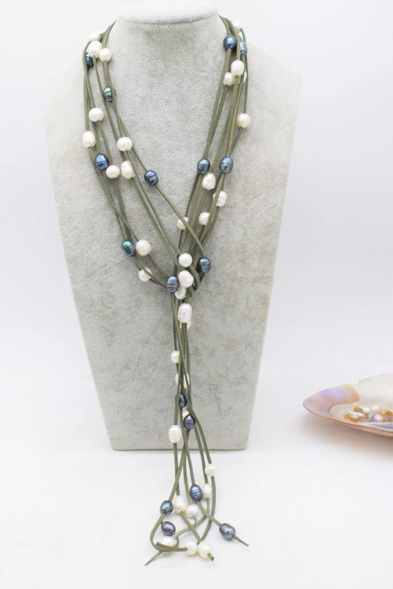 freshwater pearl white/black egg /round 9-11mm +green leather necklace 63inch nature handmake wholesale FPPJ
freshwater pearl white/black egg /round 9-11mm +green leather necklace 63inch nature handmake wholesale FPPJ