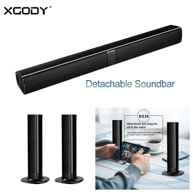 Съемная Беспроводная Bluetooth звуковая панель XGODY колонка 20 Вт 2000 мАч USB TF