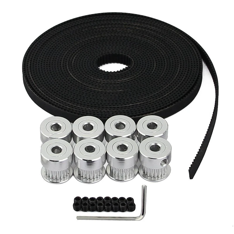 8Pcs 5mm 20 Teeth Aluminum Timing Pulley Wheel+5 Meters Rubber GT2 2mm Pitch 6mm Wide Timing Belt for 3D printer CNC
8Pcs 5mm 20 Teeth Aluminum Timing Pulley Wheel+5 Meters Rubber GT2 2mm Pitch 6mm Wide Timing Belt for 3D printer CNC
