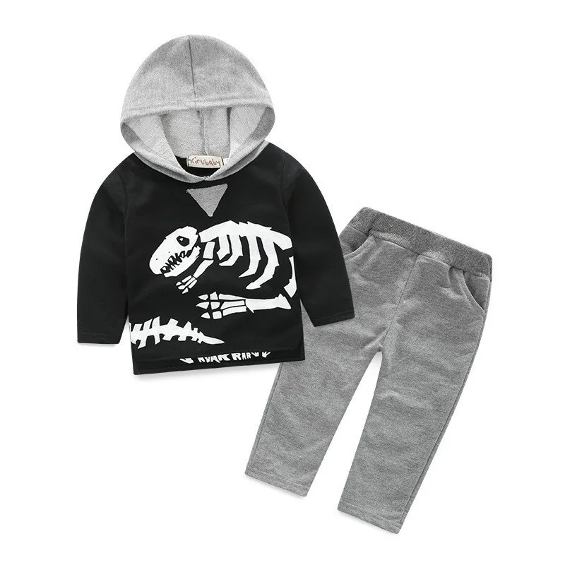 Toddler Boys Clothing Set Dinosaur Print Sports Suits For Boy Baby Hooded Sweatshirt Trousers 2pcs Casual Kids Clothes Suit | Детская