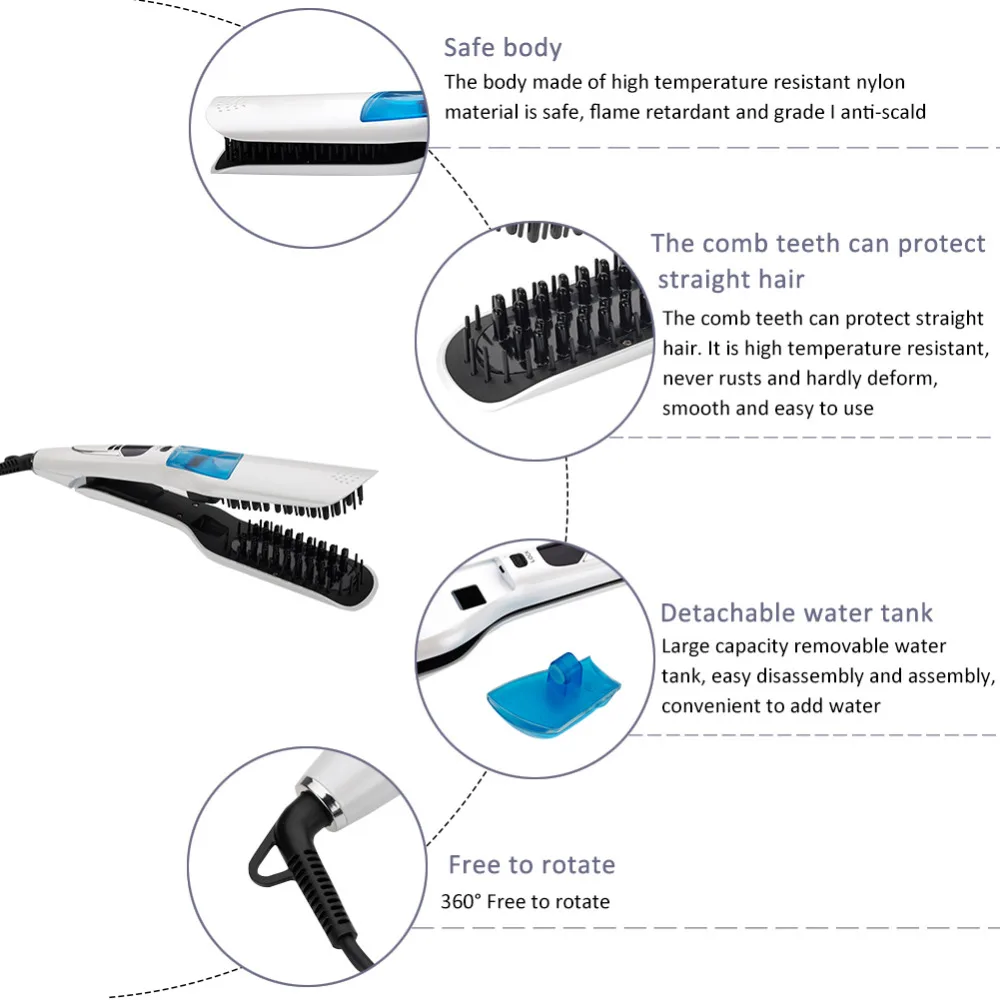 Выпрямитель для волос с ЖК-дисплеем Керамическая электрическая щетка укладки