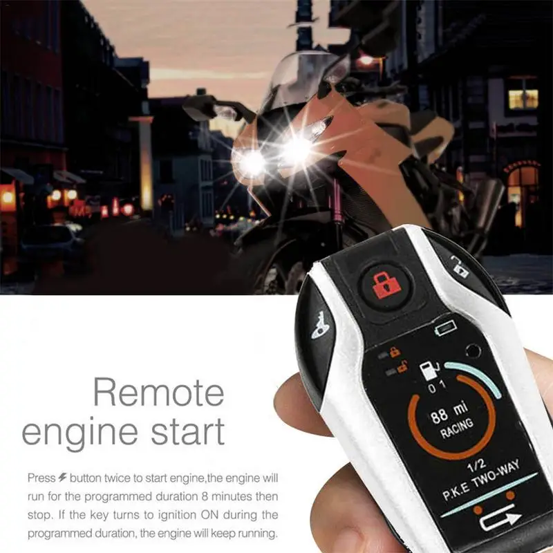 Two Way Moto Alarm System Remote Control Motorcycle Scooter Anti-theft Alarm Device Remote Engine Start Stop Remote Locating
Two Way Moto Alarm System Remote Control Motorcycle Scooter Anti-theft Alarm Device Remote Engine Start Stop Remote Locating