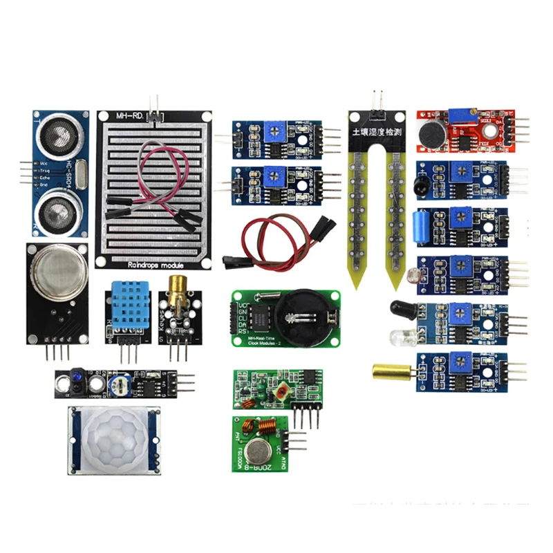 16pcs/lot Sensor Module Board Set Kit For Arduino Diy Raspberry Pi 3/2 Model B 16 Kinds Of Rain/Soil/Temperature | Компьютеры и офис