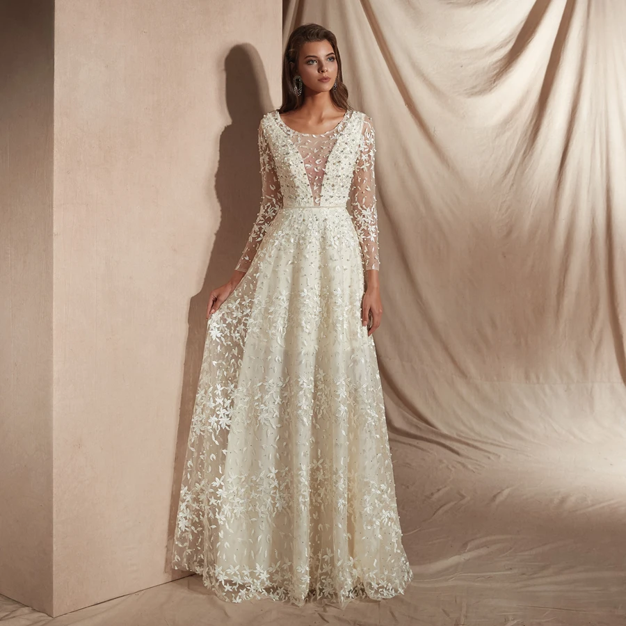 Vestidos Fiesta De Noche Mujer элегантное платье с круглым вырезом и длинными рукавами длинное