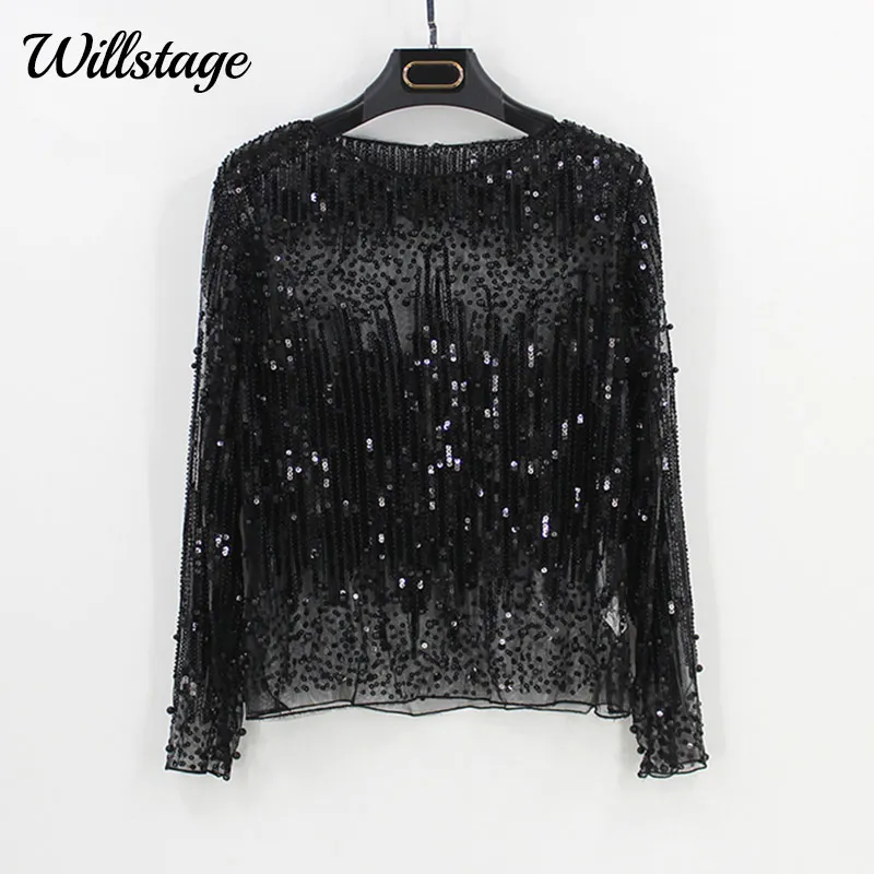 Willstage Sequins Tops Women T-shirt Long Sleeve Mesh Sexy Shirt Pearl embroidery Tee Gold Silver Bling Party blusa 2019 Spring
Willstage Sequins Tops Women T-shirt Long Sleeve Mesh Sexy Shirt Pearl embroidery Tee Gold Silver Bling Party blusa 2019 Spring
