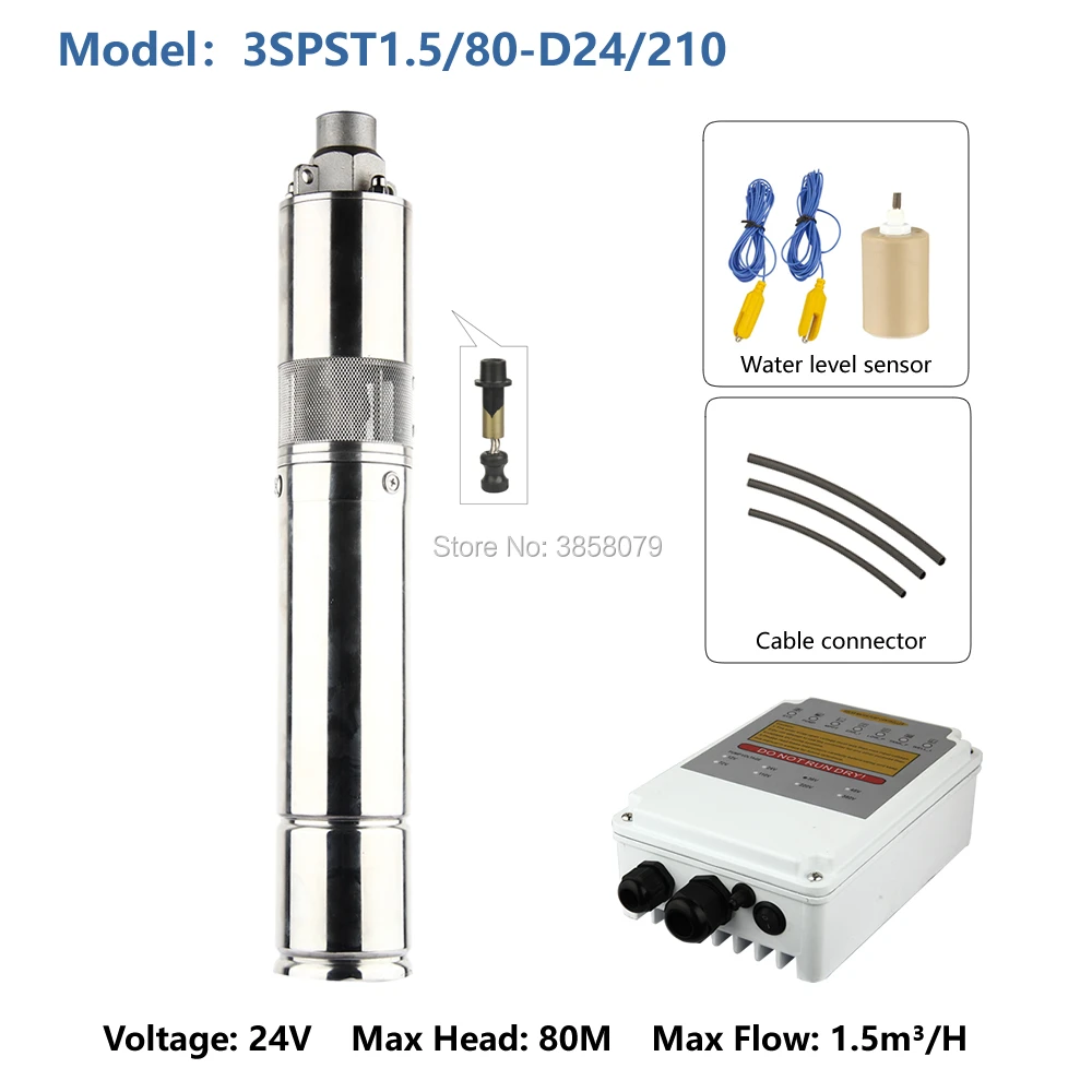 3 inch deep well submersible solar water pump, farm irrigation solar pump machine, borehole pumping machine 3SPST1.5/80-D24/210
3 inch deep well submersible solar water pump, farm irrigation solar pump machine, borehole pumping machine 3SPST1.5/80-D24/210