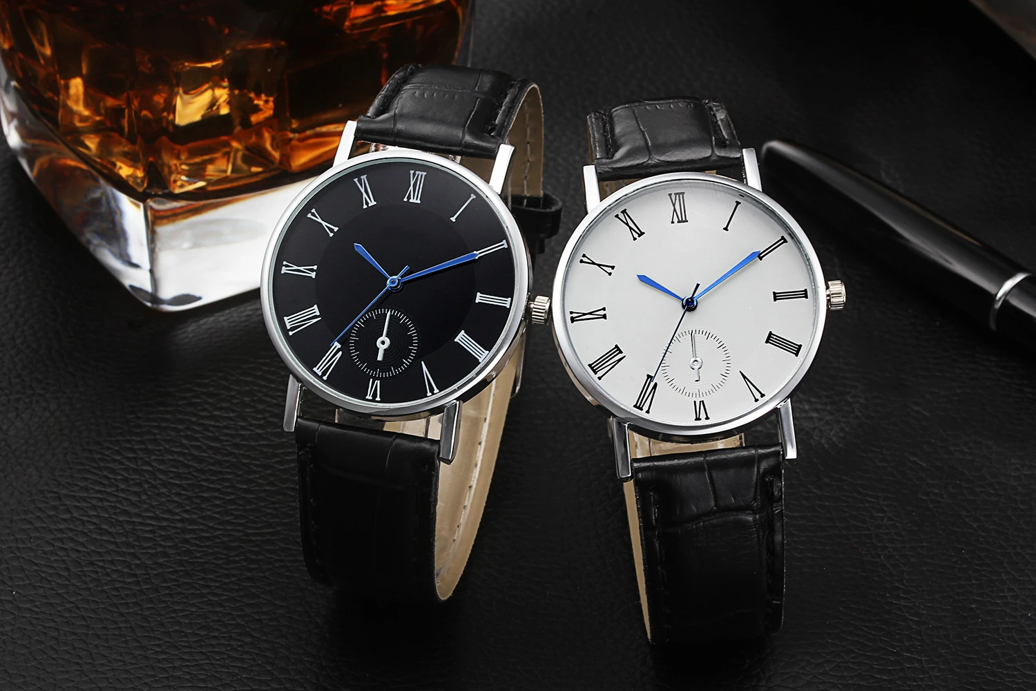 Business Fashion Women Men Black White Leather Band Watch OL Gifts | Наручные часы