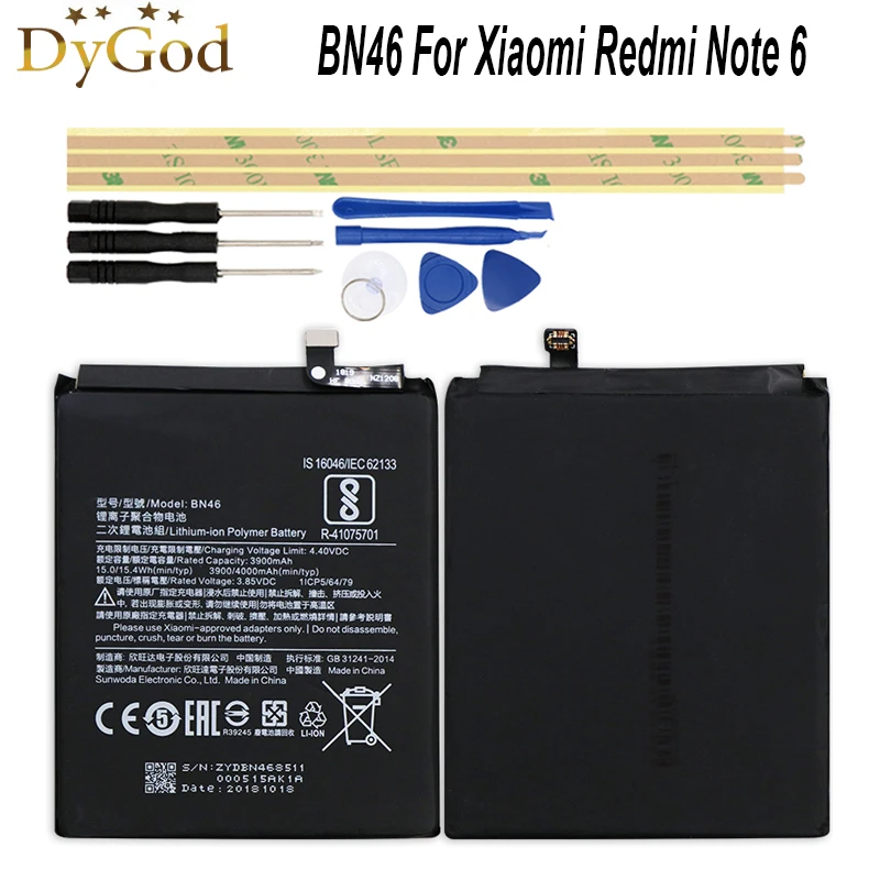 Резервный аккумулятор DyGod 3900/4000 мАч BN46 для Xiaomi Redmi Note 6, Высококачественная фотобатарея + инструменты для Xiaomi BN46
Резервный аккумулятор DyGod 3900/4000 мАч BN46 для Xiaomi Redmi Note 6, Высококачественная фотобатарея + инструменты для Xiaomi BN46