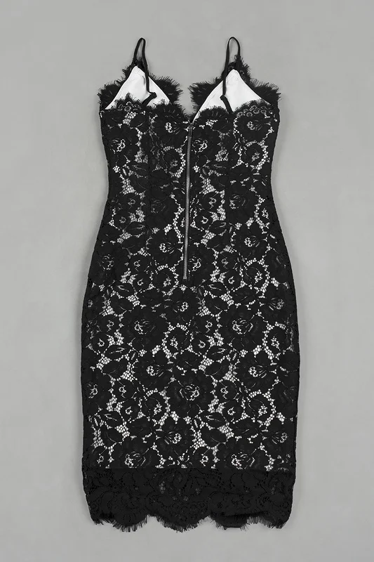 High Quality Sexy Sleeveless Black Lace Rayon Verband kleid Mood Bodycon chic Dress