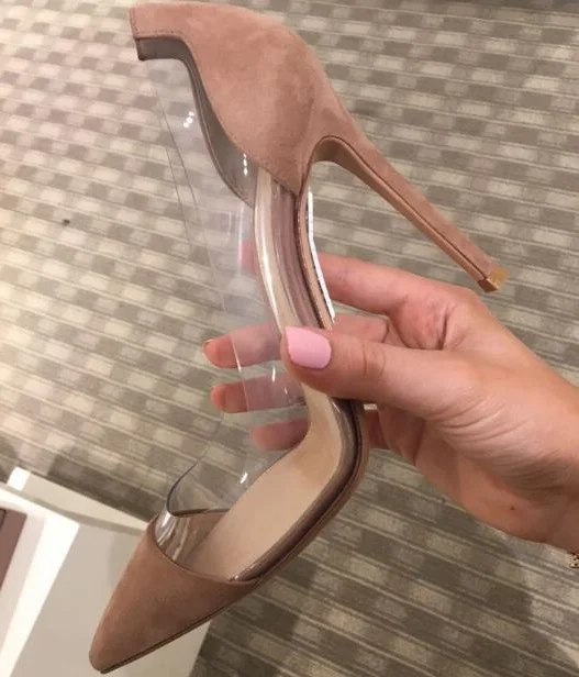 Sexy Nude Suede Pump Transparent PVC Patchwork High Heel Shoes for Women Pointed Toe High heels Mixed Color Shoes Plus Size 13
Sexy Nude Suede Pump Transparent PVC Patchwork High Heel Shoes for Women Pointed Toe High heels Mixed Color Shoes Plus Size 13