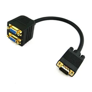 

Jimier RGB VGA SVGA Male to 2 VGA HD 15 Female Splitter Adapter Extension Cable Black