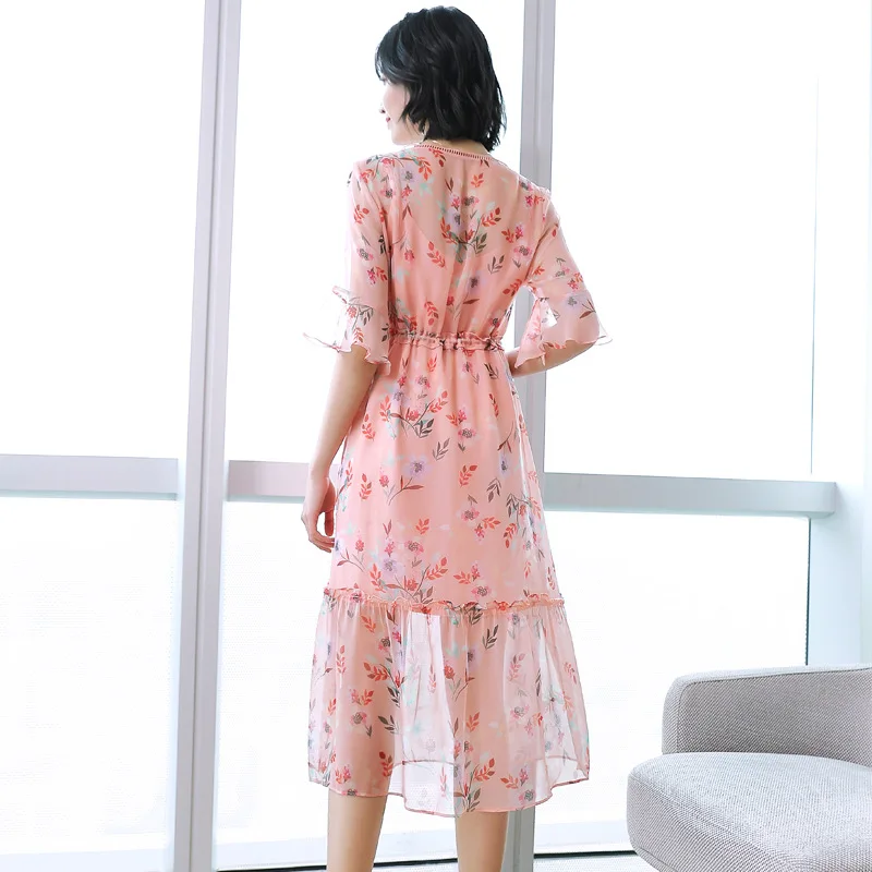 Женское платье из натурального шелка весна-лето 2019 женские платья с цветочным