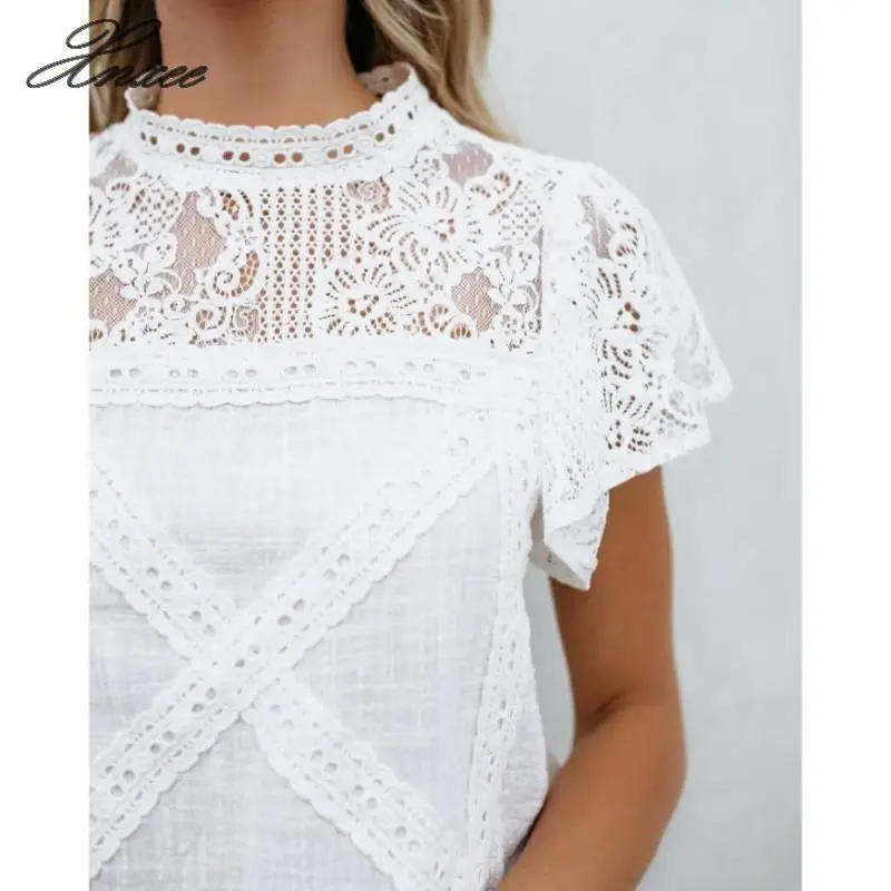 Elegant Womens Blouses And Tops Causal Lace Patchwork Flare Ruffles Hollow Short Sleeve Shirt
Elegant Womens Blouses And Tops Causal Lace Patchwork Flare Ruffles Hollow Short Sleeve Shirt