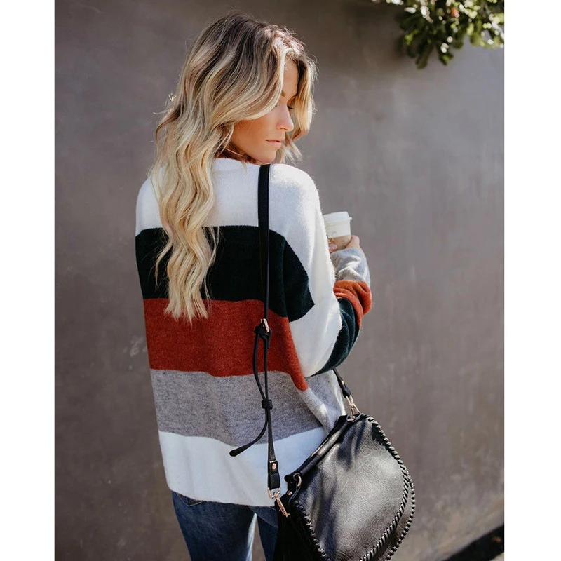 Fashion Women Long Sleeve Collar Neck Knitted Sweater Loose Pullover Patchwork Sweater Tops Casual Spring Winter Clothes
Fashion Women Long Sleeve Collar Neck Knitted Sweater Loose Pullover Patchwork Sweater Tops Casual Spring Winter Clothes