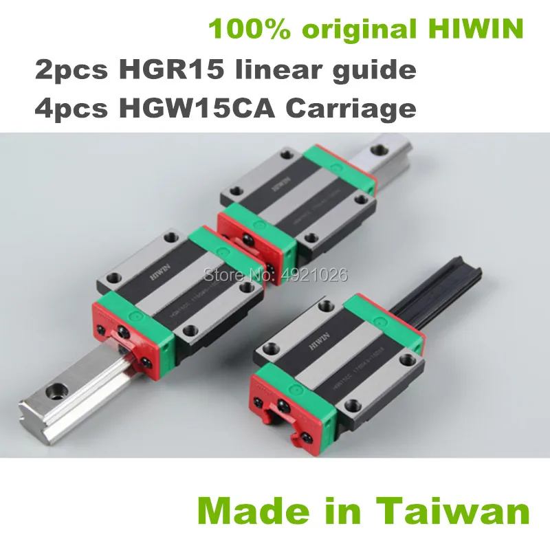 

100% Оригинальные линейные направляющие HIWIN HGR15 900 950 1000 1050 мм с 4 линейными блоками каретки HGW15CA для деталей ЧПУ, 2 шт.