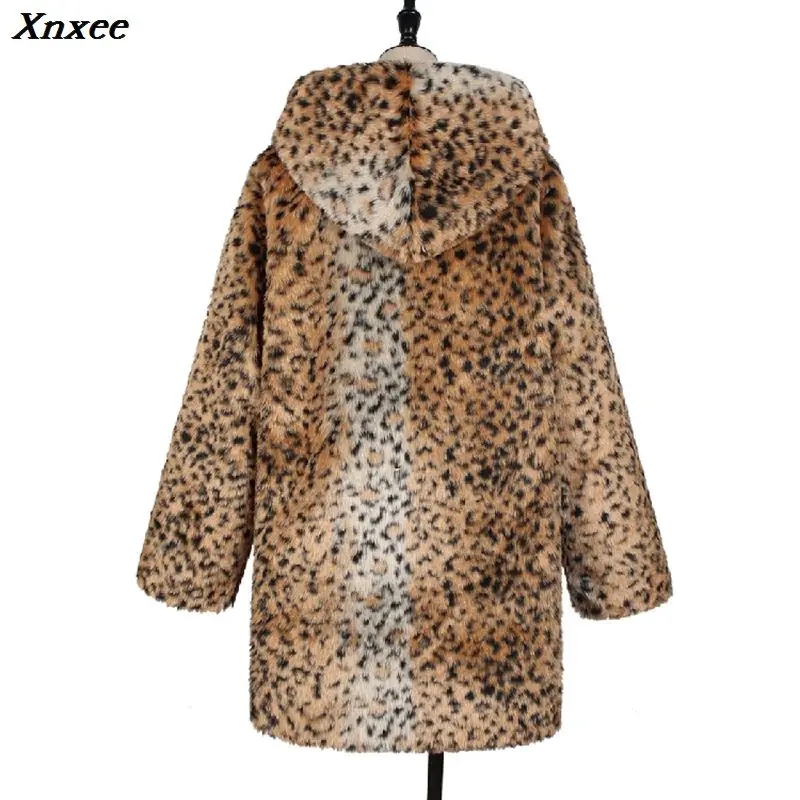 Зимнее женское пальто из искусственного лисьего меха с леопардовым принтом 2020