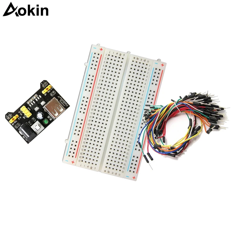 Aokin breadboard kit with 400 pin breadboard 65pcs dupont cable power supply pcb bread board DIY kit for Arduino
Aokin breadboard kit with 400 pin breadboard 65pcs dupont cable power supply pcb bread board DIY kit for Arduino