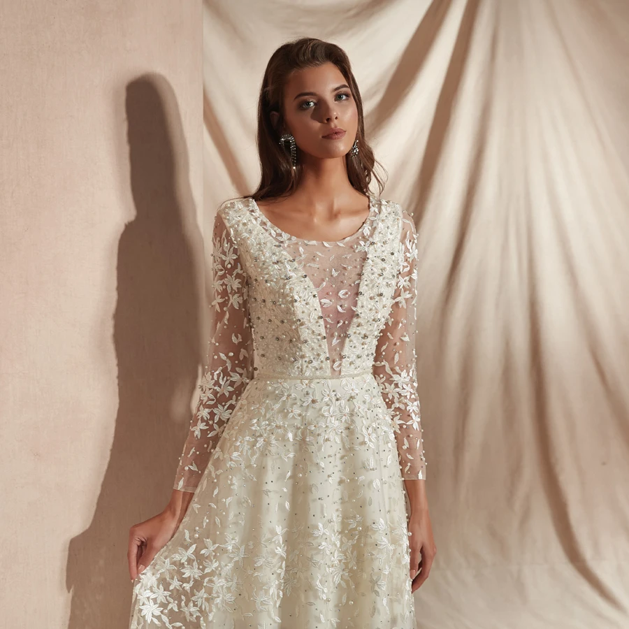 Vestidos Fiesta De Noche Mujer элегантное платье с круглым вырезом и длинными рукавами длинное