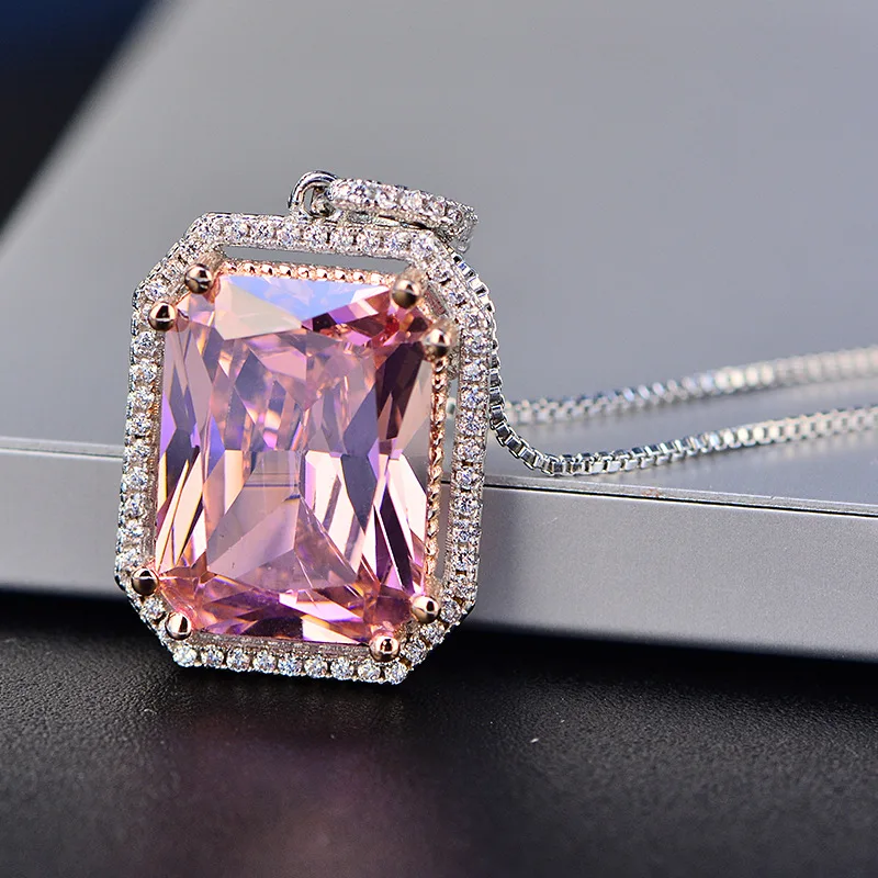 Romantic Wedding Jewelry 925 Sterling Silver Women's Necklaces Pendatns Rectangle Pink Quartz Necklace Engagement Party Gifts
Romantic Wedding Jewelry 925 Sterling Silver Women's Necklaces Pendatns Rectangle Pink Quartz Necklace Engagement Party Gifts