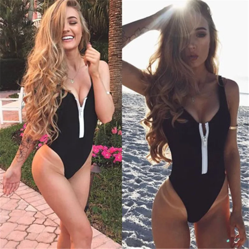 2019 New Women Zipper one piece swimsuit swimwear monokini female bathing suit swimming | Спорт и развлечения